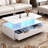 35 Inch LED Coffee Table with 4 Drawers & Open Shelf, High Gloss White Sofa Table for Living Room