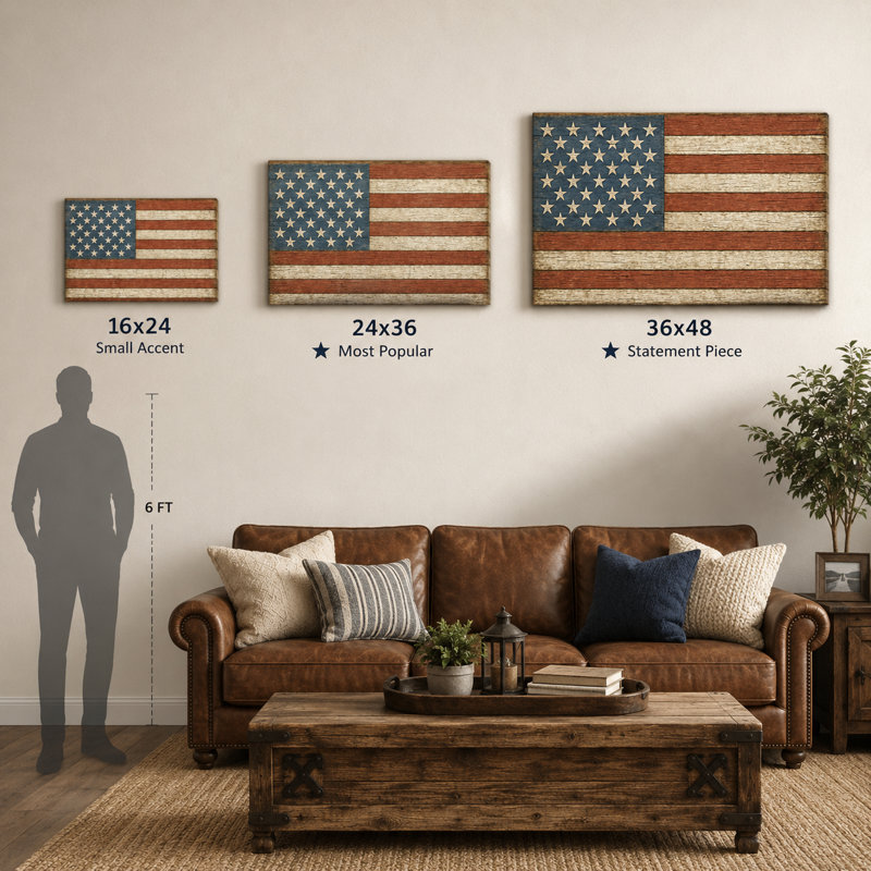 Art sur toile rétro, drapeau américain rétro, L 24 po x H 16 po x P 1,5 po