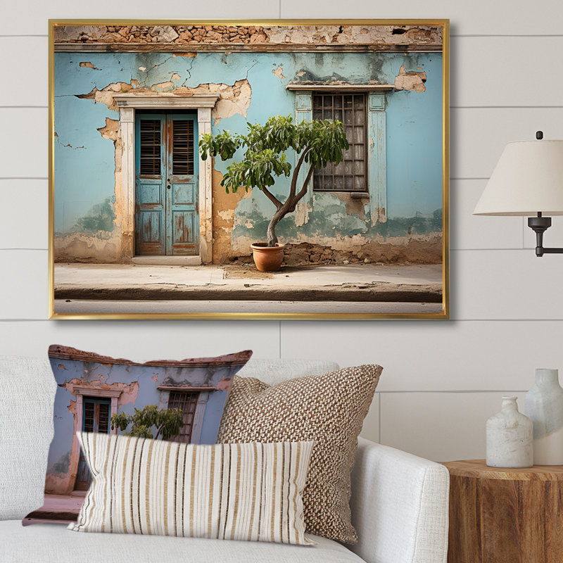 «Cuba Tranquily Retreat I», art mural sur toile, Cadre flottant doré, 24" H x 32" W