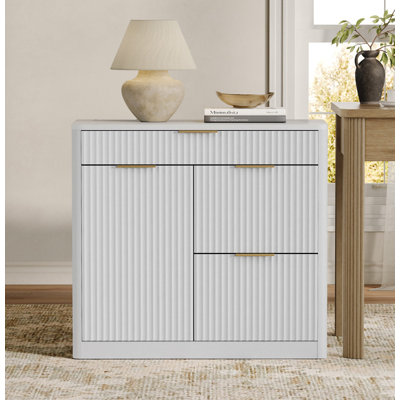 Classeur cannelé de 80 cm avec station de recharge, tiroir et porte ajustables, meuble de rangement pour bureau à domicile, blanc