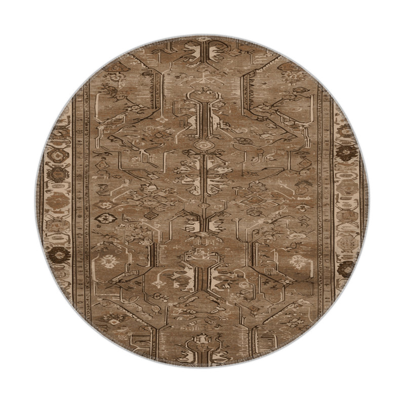 Tapis turc intérieur et extérieur brun, Rond 5 pi