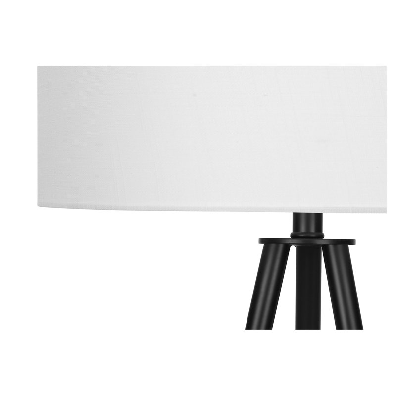 Lampe sur pied 63 po contemporaine en métal noir avec trépied et abat-jour ivoire en lin - Éclairage de salon moderne, Noir