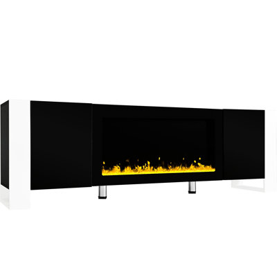 Meuble télé noir avec foyer électronique de 34,2 po, 2 grandes armoires de rangement, foyer simple avec attrait visuel, support simple, armoires spacieuses pour le rangement, meubles faciles à agencer