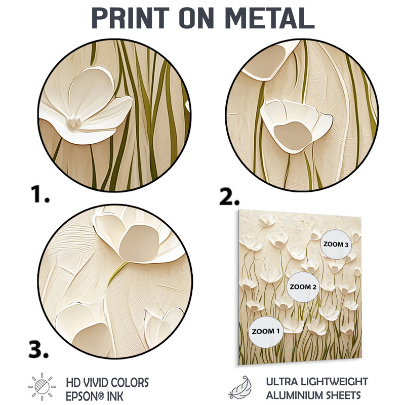 «Minimal Cream Buttercup Field I - Buttercups», impression murale sur métal, H 32 po x l 16 po x P 0,84 po