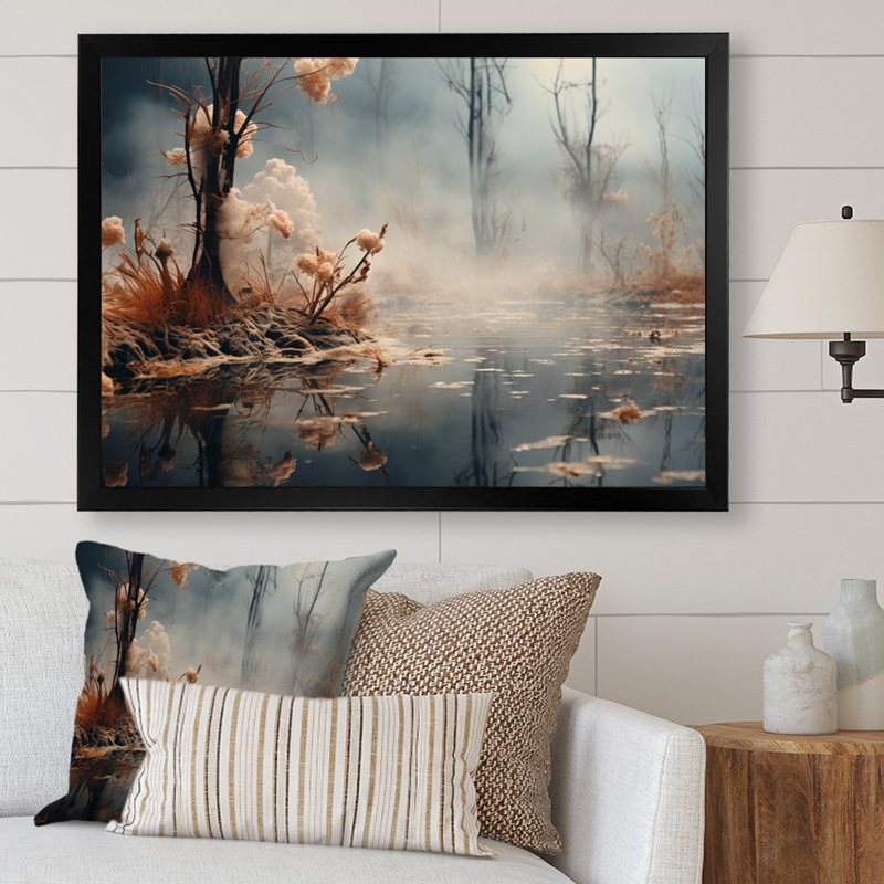 «Winter Reverie At The Lake III - Landscape», reproduction sur toile, H 12 po x l 20 po x P 1 po, Cadre simple noir