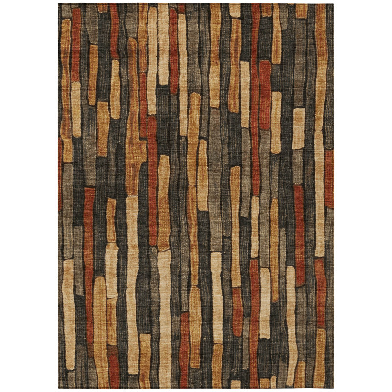 Tapis intérieur lavable à rayures 3 pi x 5 pi café et brun