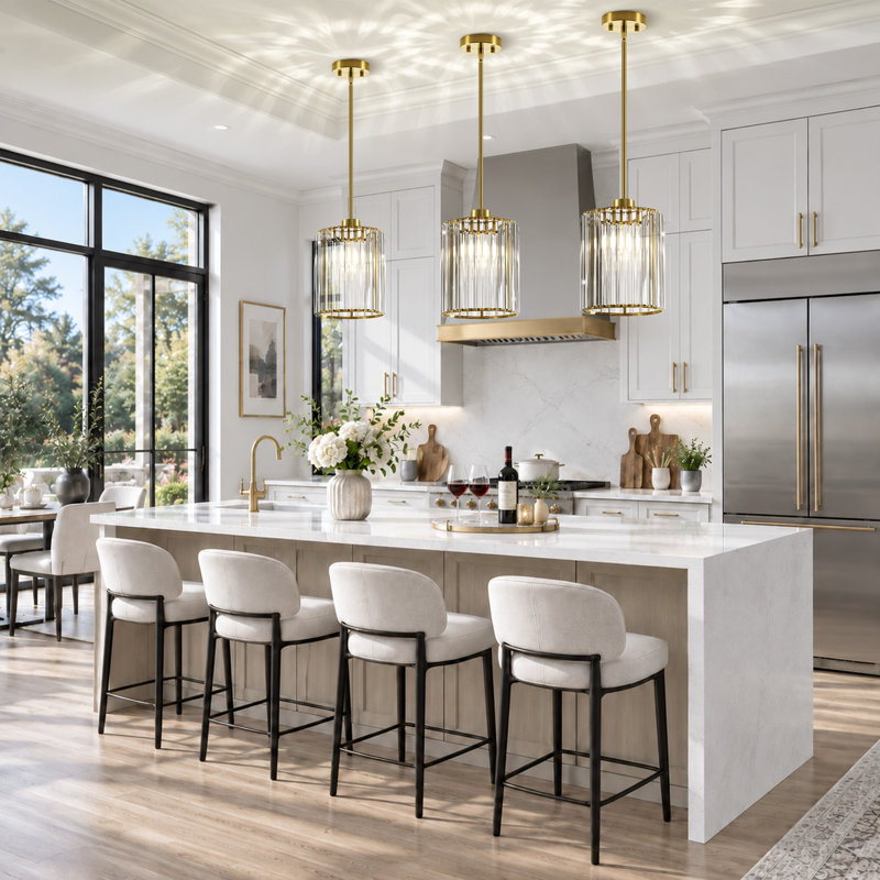 Michiel 1-Light 8.46in Cylinder Crystal Rod Pendant Light for Kitchen Island Dining Room Entryway, Brass