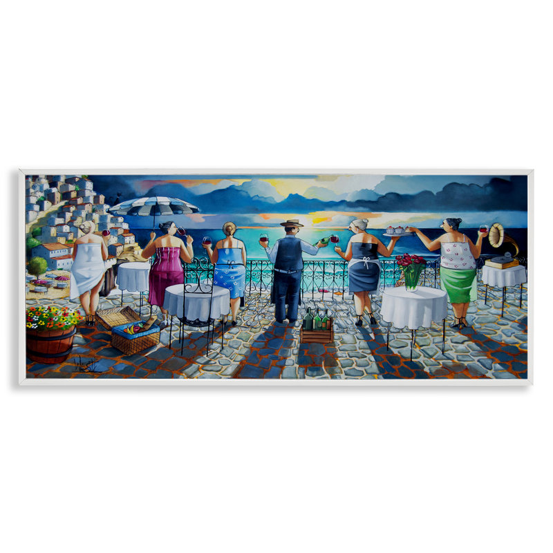 «Villa Sunset View View», estampe numérique encadrée par Ronald West, Giclée encadrée blanc bord de mer, H 13 po x l 30 po