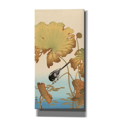 «Japanese Wagtail on Lotus Plant 1925-1936» par Ohara Koson, art mural sur toile