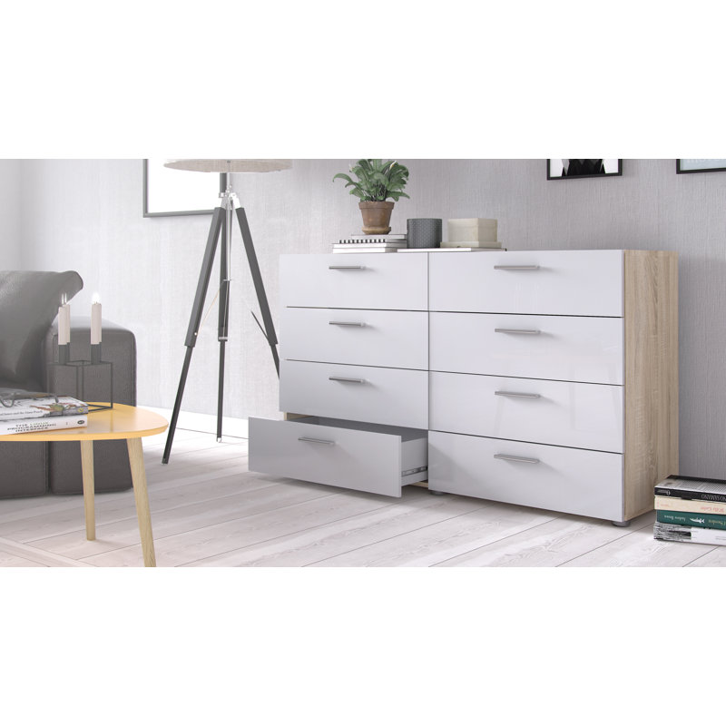 Gianna 8 Drawer 55.12" W Double Dresser, Oak/White