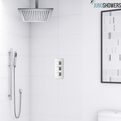 Ensemble de pomme de douche carrée en laiton massif chromé 10 po avec douchette Juno