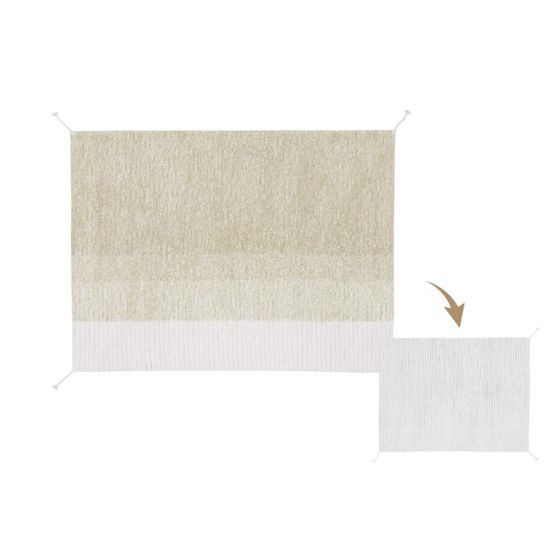 Reversible Hand Tufted Cotton Area Rug in Ivory/Light Olive, Rectangle 4' x 5' 3"