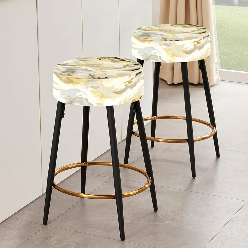 Ensemble de 2 tabourets de bar dorés à motif dissimulé beige et brun