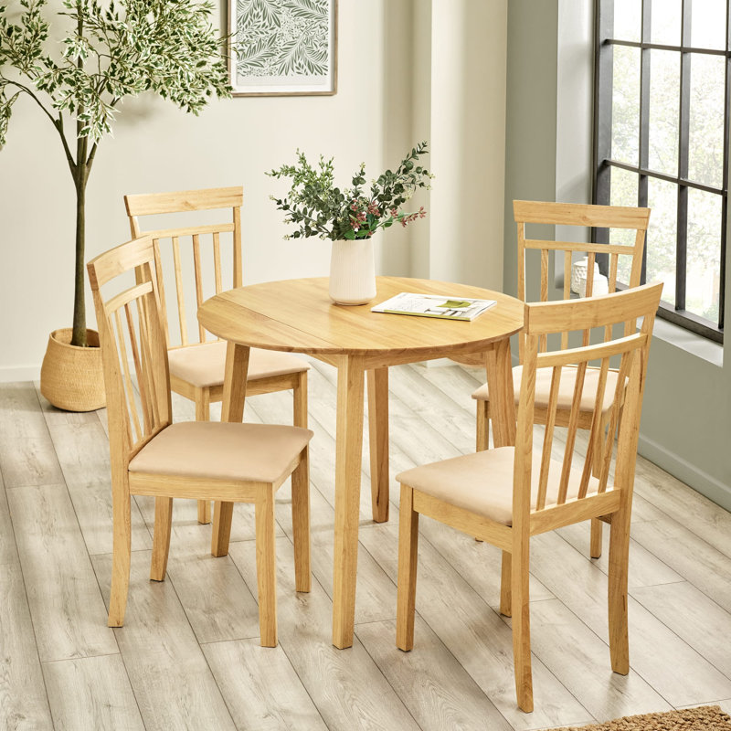 Extendable Round Solid Wood Base Dining Table, Oak Wood, Beige
