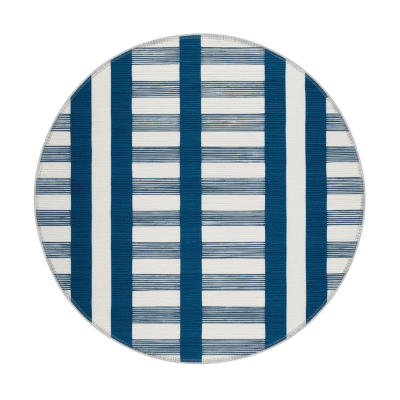 Tapis intérieur / extérieur blanc HorizontalStripes, Rond 5 pi