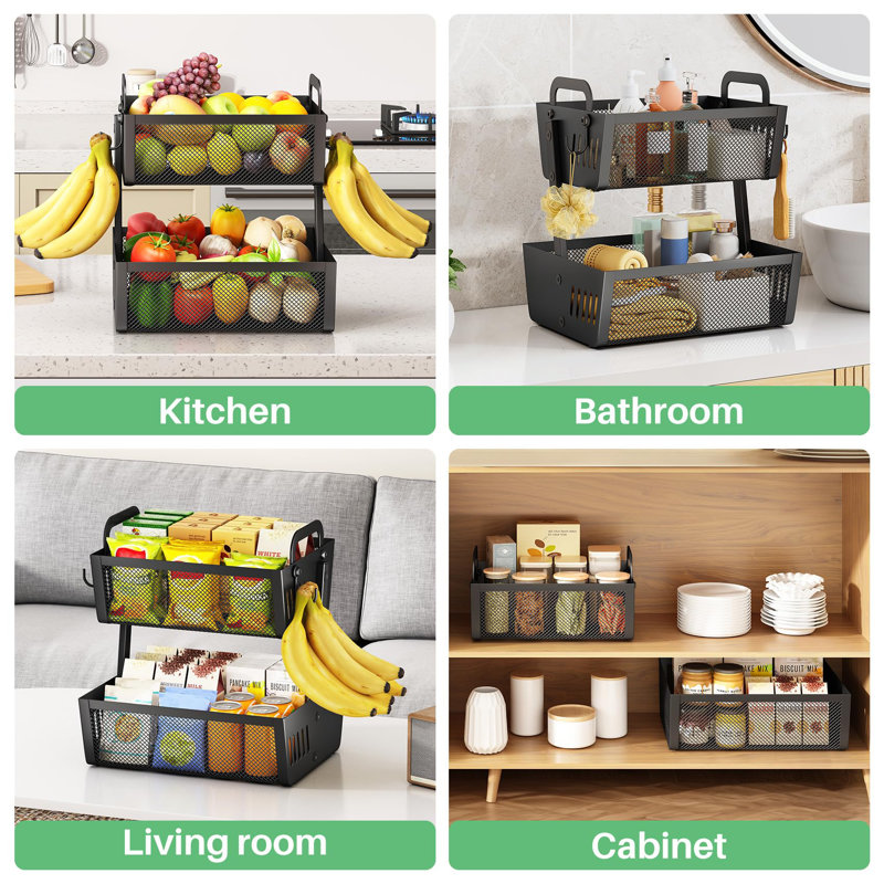 Bols à fruits pour comptoir de cuisine avec supports à bananes - Support à fruits amovible en métal