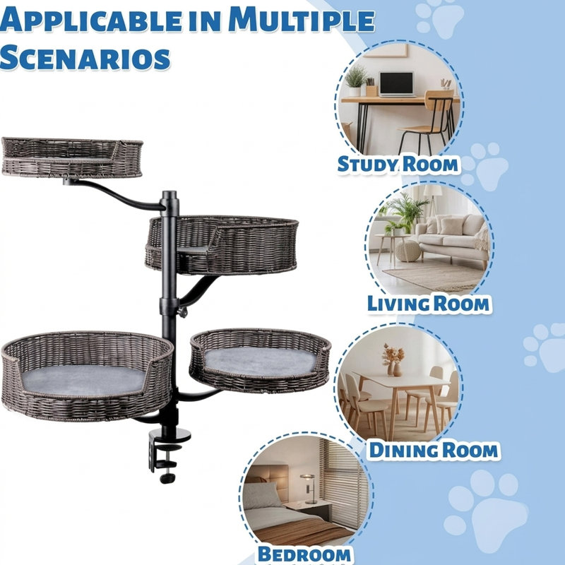Lit de bureau pour chat réglable et pivotant à 360 ° - Accessoire d'espace de travail peu encombrant et adapté aux animaux de compagnie avec texture tissée et fabrication robuste pour le bureau à domicile ou la chambre à coucher