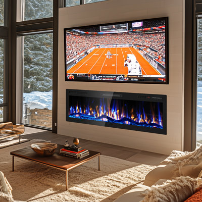 Smart WiFi Electric Fireplace with Sound Crackling Narrow Bezel Recessed and Wall Mounted Fireplace Heater with App, Remote Control, Log Flame Option