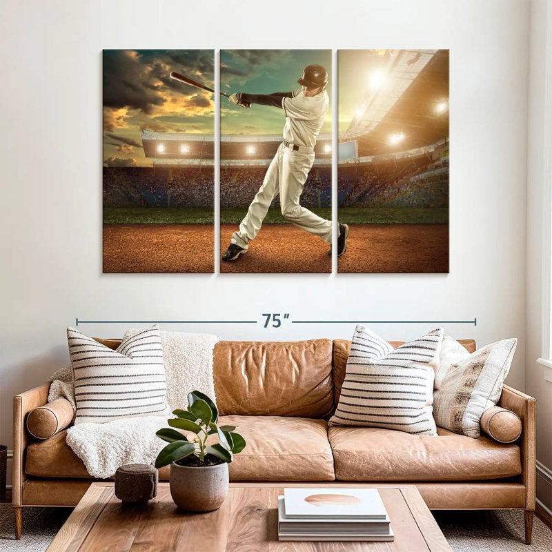 Joueur de baseball Sireci en action, H 42 po x l 65 po