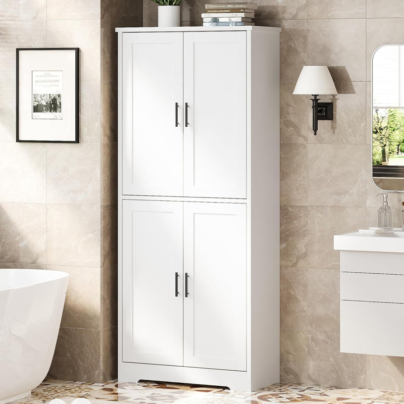 Armoire de cuisine, armoire de rangement autoportante avec portes et tablettes, Blanc