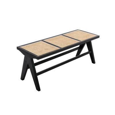 Itasca 42" Farmhouse Rattan Bench Entryway Bench with Footrest, Woven Bench Dining Bench Long Seat for Hallway/Dining Room/Living Room/Foyer