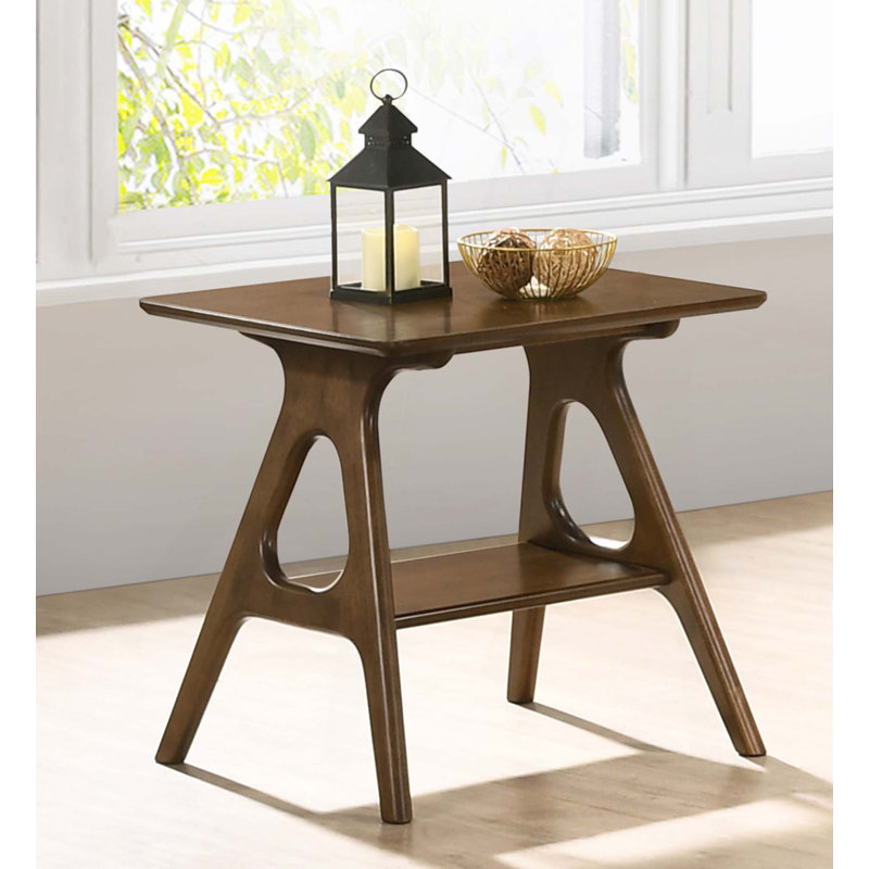 Mid-Century Modern Wood End Table With Shelf