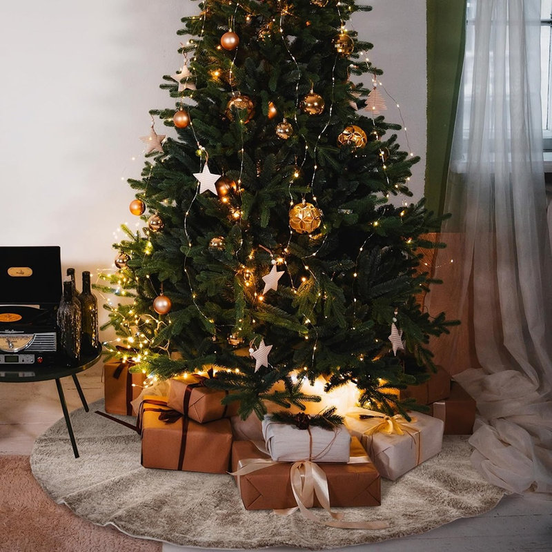 Jupe de sapin de Noël en fausse fourrure grise et marron – Tapis de protection luxueux et moelleux pour le pied de sapin, idéal pour les fêtes et la décoration hivernale.