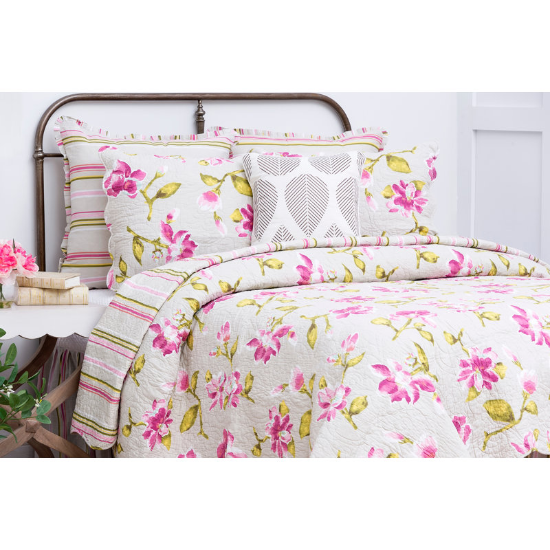 Ensemble de literie réversible en coton Liliann, Courtepointe double / grand + 7 pièces supplémen