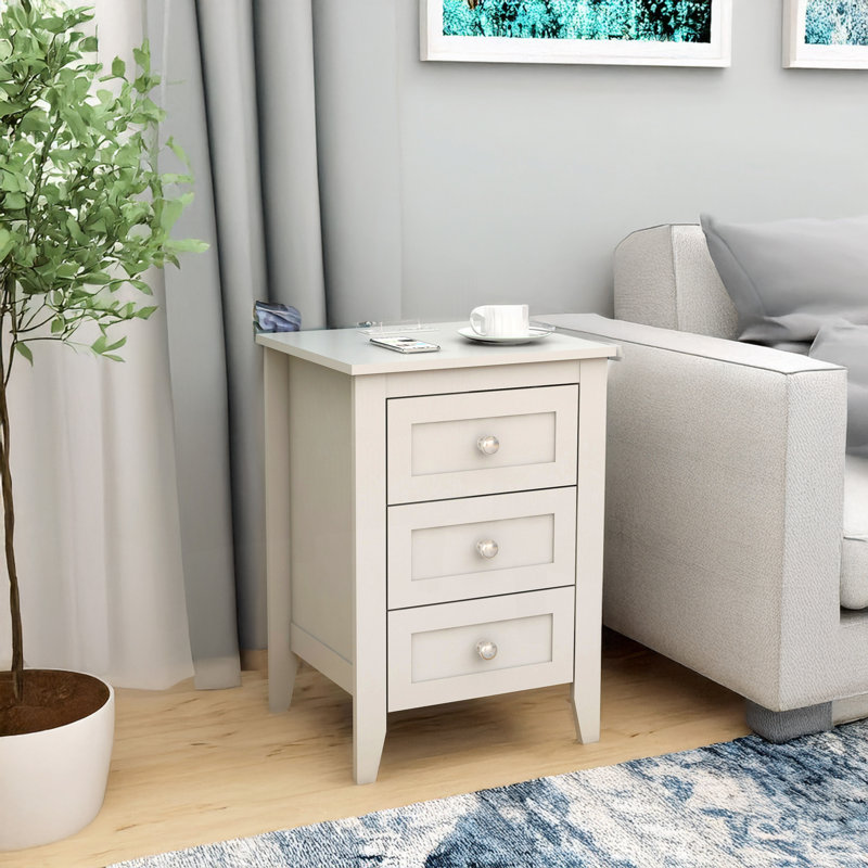 Sowell White 3 Drawer Nightstand with Charging Station and USB Ports & Power Outlets, Individual
