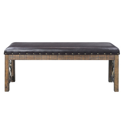 Fashionable Black Faux Leather Bench For Dining With Weathered Cherry Details Modern In And Upholstery