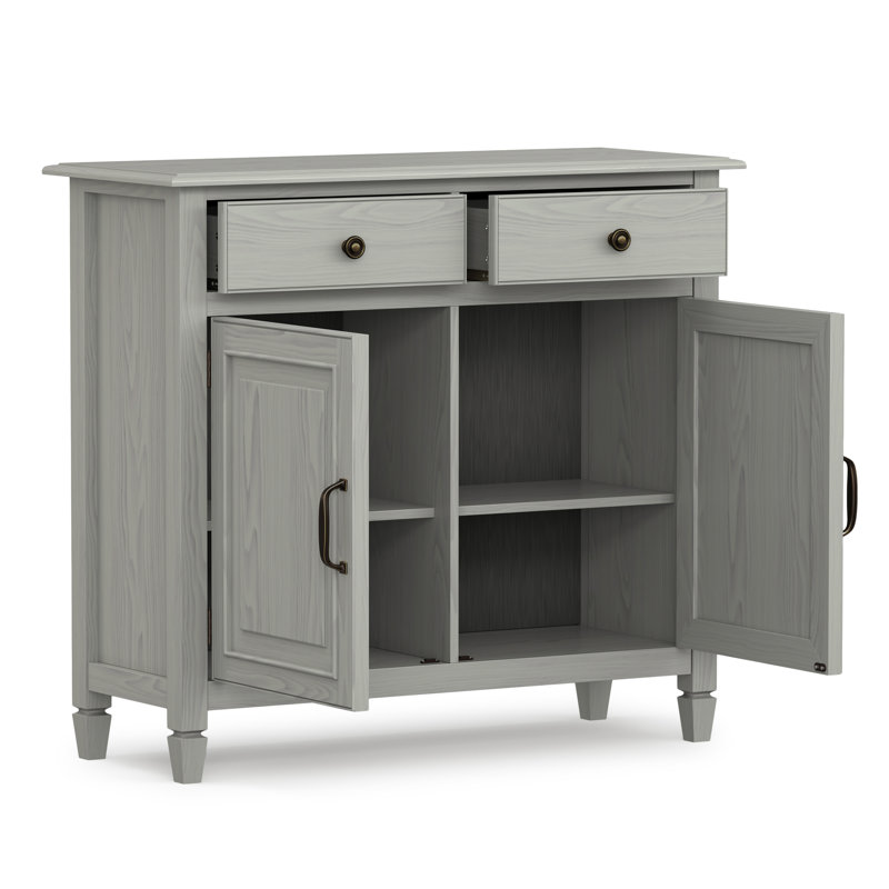 Armoire de rangement en bois massif à 2 tablettes avec 2 tiroirs de rangement Connaught, Brouillard gris
