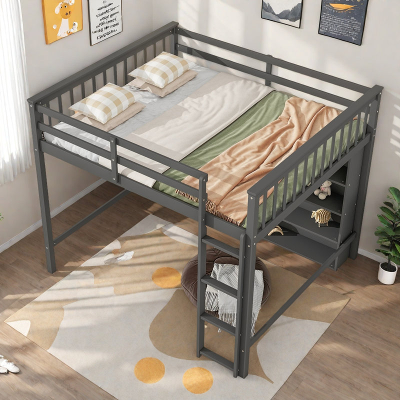 Lit mezzanine pour enfants Imberly, Gris antique , Double