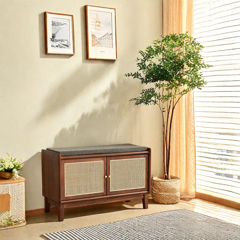 Banc de rangement pour chaussures en bois massif 8 paires, Brun