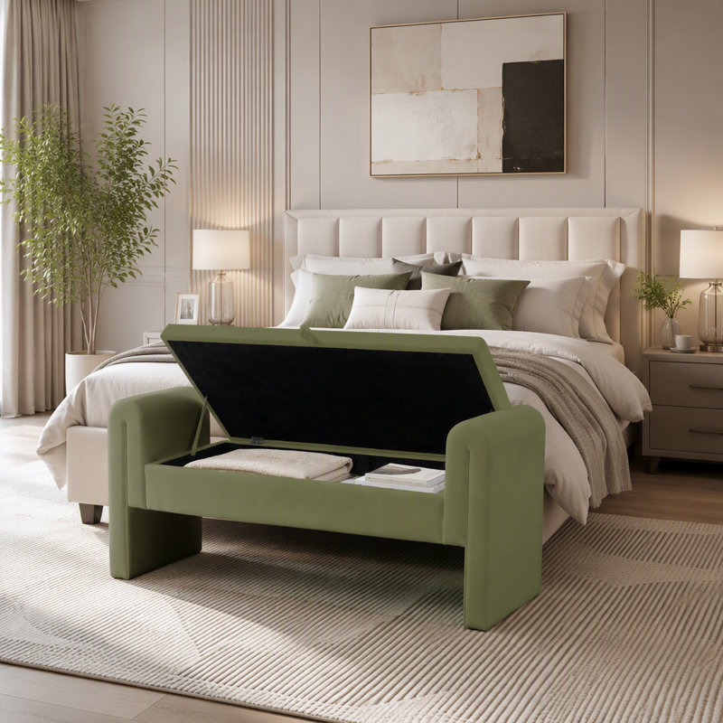 Banc de rangement surdimensionné pour vestibule et chambre à coucher, Vert