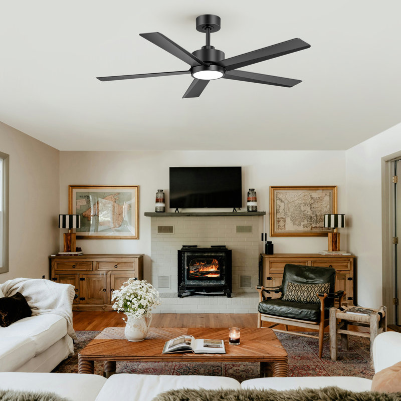 Grand ventilateur de plafond de 52 pouces avec ensemble d'éclairage et télécommande, moteur réversible à 6 vitesses CC, 3 lumières colorées, minuterie