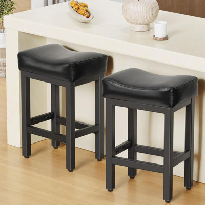 Counter Height Bar Stools Set Of  Barstools For Kitchen Island Counter Bonded Leather Kitchen Stools With Thick Saddle Seats & Heavy Duty Metal Base Easy Assembly