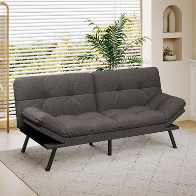 71" Convertible Futon Sofa,Memory Foam Futon Couch Bed,Linen Sleeper Sofa Bed,Small Splitback Modern Loveseat For Living Room,Office,Apartment by George Oliver