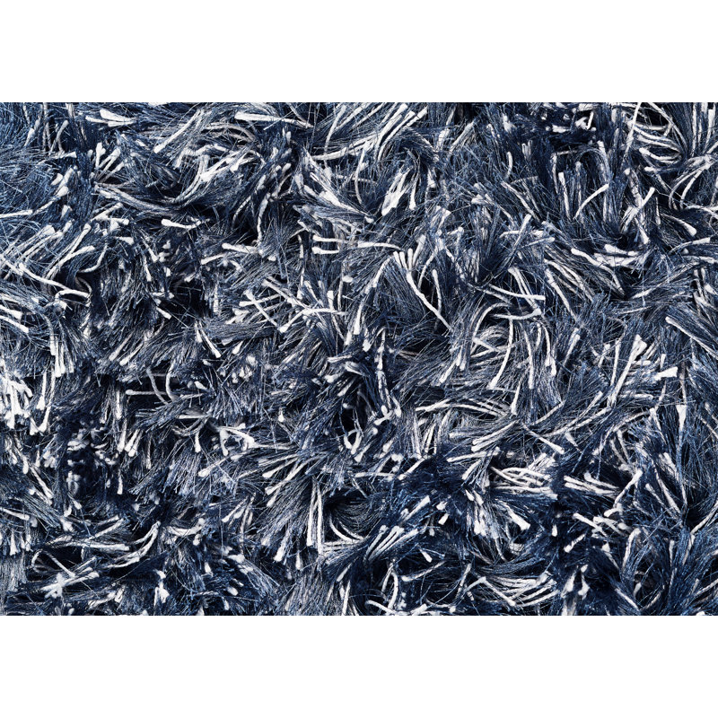 Tapis bleu à poils longs fabriqué à la main Alkmaar Lurex