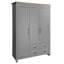 Armoire de rangement à trois portes avec armoires et deux tringles de suspension, gris