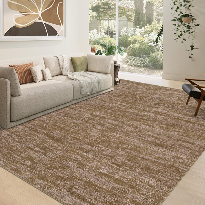 Tapis de salle à manger avec tapis abstrait moderne et lavable à la machine, Rectangle 9 pi x 12 pi, Brun