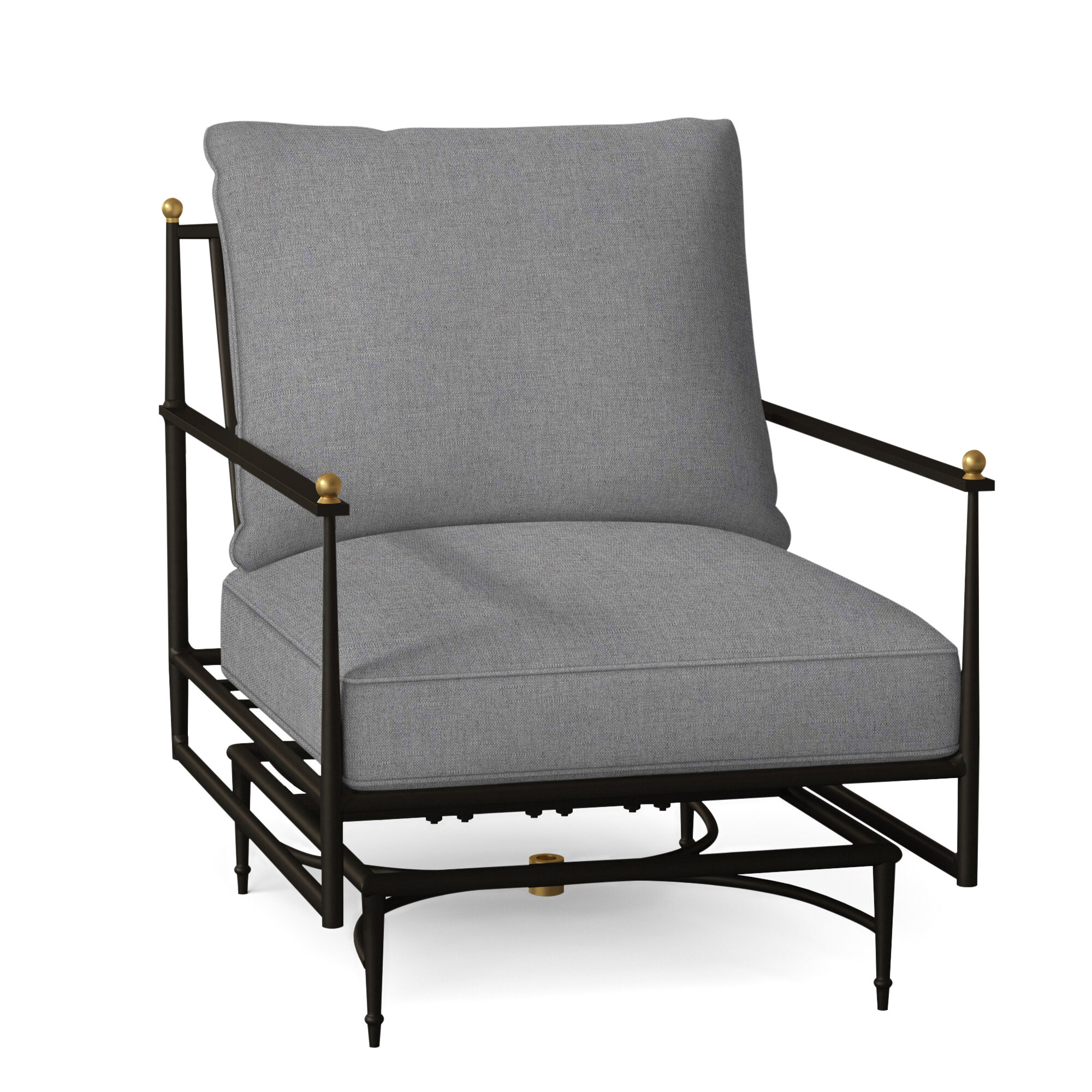 Roma Wrought Aluminum Outdoor Spring Lounge Chair, Welt, Dove Sunbrella® Linen, Standard Plus