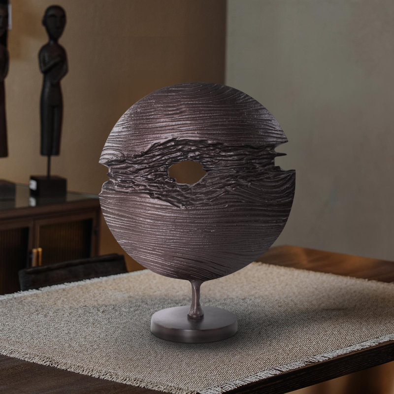 Sculpture ronde Berken en fonte d'aluminium à finition bronze