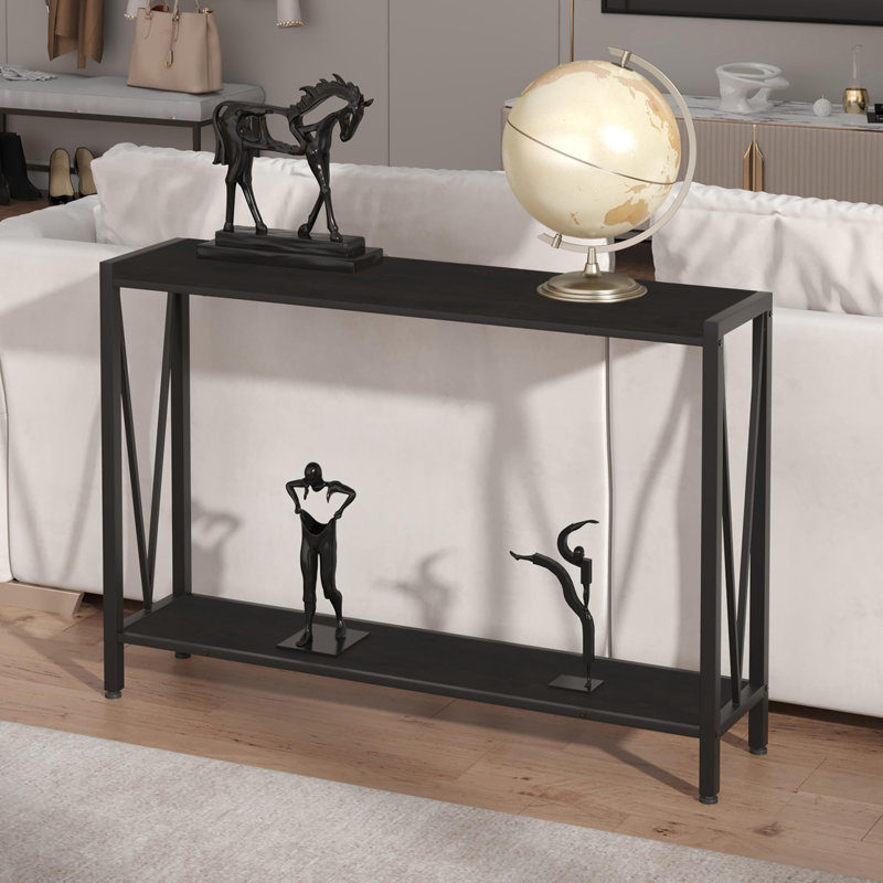 Console à 2 tablettes de style industriel - Table d'entrée étroite en métal de 43 po, table d'appoint à tablette ouverte pour le salon et le bureau personnel