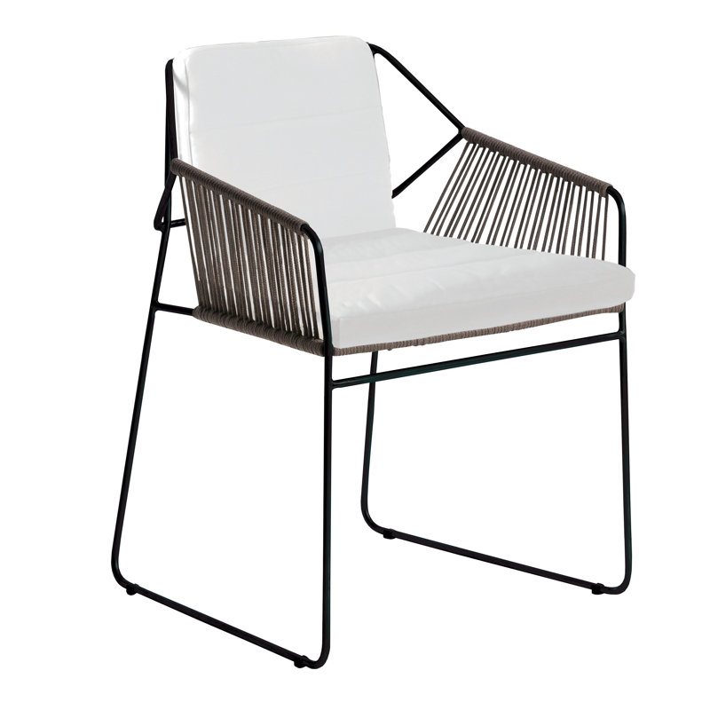 Chaise de patio avec coussin Sandur, Toile naturel, Corde verte / cadre anthracite