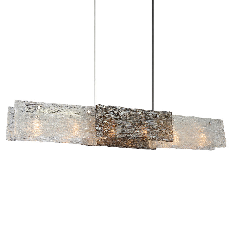 Gwendolyn 6 Light Linear Chandelier, 44 Inch Modern Kitchen Island Light Fixture with Textured Glass, Chrome Finish, for Dining Room, Living Room, Kitchen Island