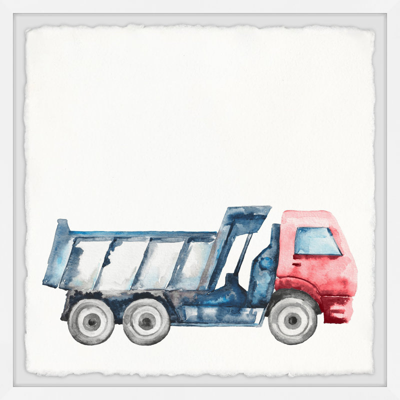 Triptyque de camions et de creuser, H 32 po x l 32 po x P 1,5 po