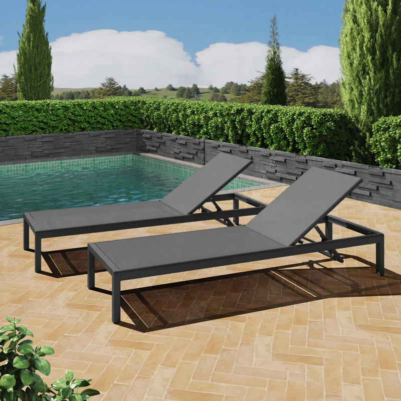 Chaise longue réglable en aluminium avec roulettes (ensemble de 2)