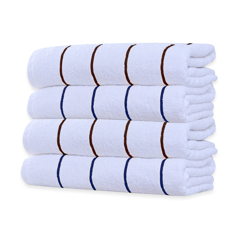 100% Cotton Lightweight, Quick Drying Cabana Beach Towels, Brown/Navy, Beach Towel  - 4 Pack