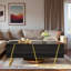 Table basse moderne moderne avec 4 tiroirs, base dorée et surface noire ultrabrillante