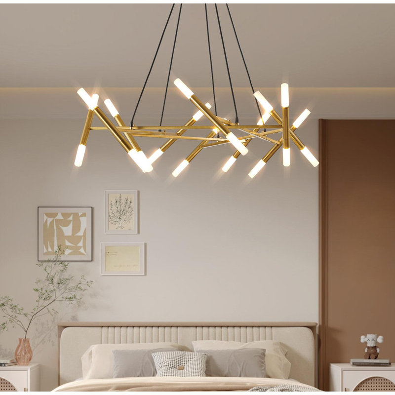 Lustre moderne de 41 po - Branche, tubes givrés et cordons noirs | Luminaire suspendu à hauteur réglable pour la salle à manger, le salon et la cuisine